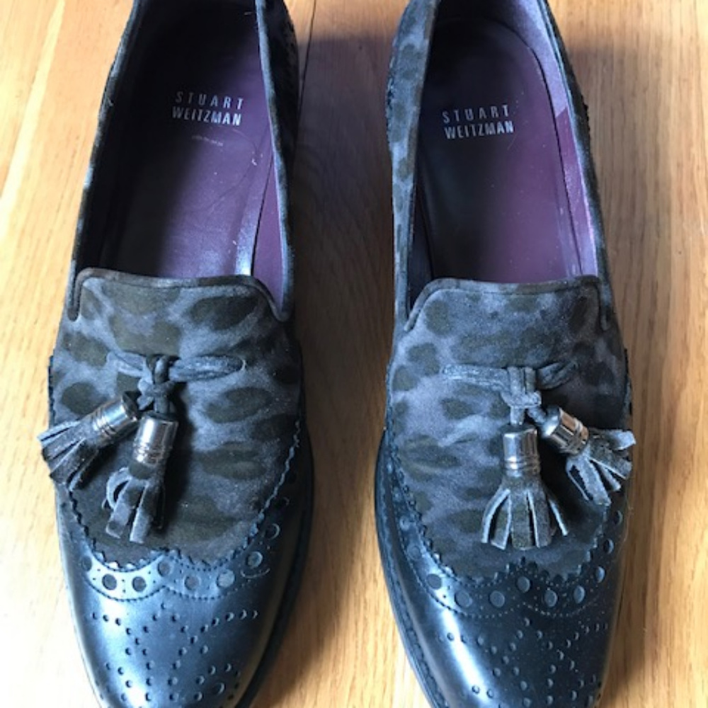 Stuart Weitzman Black Leopard Loafers